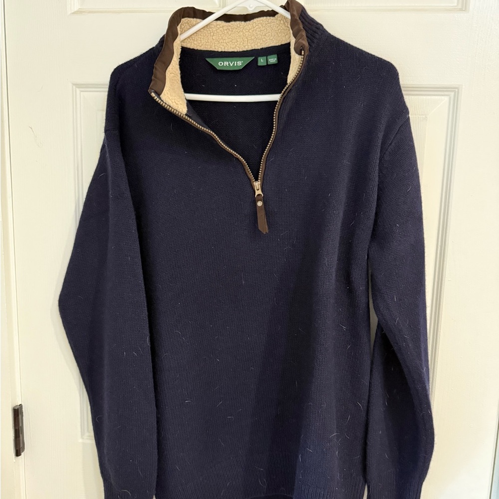 Orvis Men's Dark Blue Zip-Up Sweater